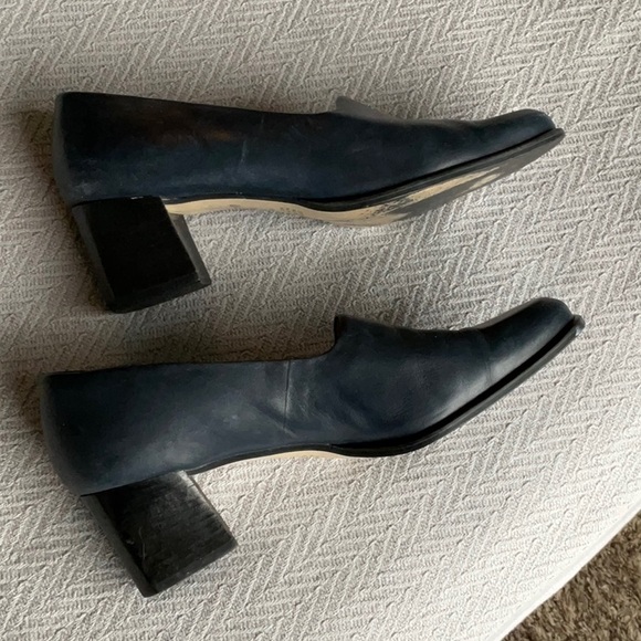 Nine West Block Heel Square Toe High Heeled Shoes Pumps 7 Blue Leather Upper - Picture 5 of 11